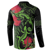 New Zealand Chameleon and Gecko Button Sweatshirt Maori Silver Fern and Pohutukawa Decoration LT03 - Polynesian Pride