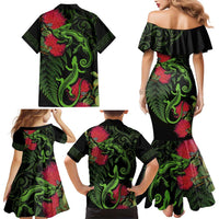 New Zealand Chameleon and Gecko Family Matching Mermaid Dress and Hawaiian Shirt Maori Silver Fern and Pohutukawa Decoration LT03 - Polynesian Pride