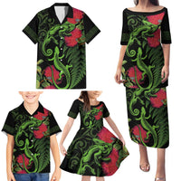 New Zealand Chameleon and Gecko Family Matching Puletasi and Hawaiian Shirt Maori Silver Fern and Pohutukawa Decoration LT03 - Polynesian Pride