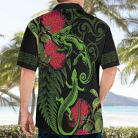 New Zealand Chameleon and Gecko Hawaiian Shirt Maori Silver Fern and Pohutukawa Decoration