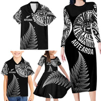 Personalised New Zealand Maori Art Tattoo and Silver Fern Family Matching Long Sleeve Bodycon Dress and Hawaiian Shirt LT03 - Polynesian Pride