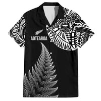 Personalised New Zealand Maori Art Tattoo and Silver Fern Family Matching Puletasi and Hawaiian Shirt LT03 Dad's Shirt - Short Sleeve Black - Polynesian Pride