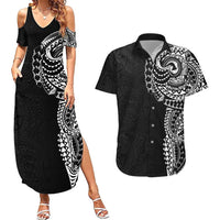Polynesian Art Traditional Tattoo Pattern Couples Matching Summer Maxi Dress and Hawaiian Shirt