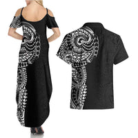Polynesian Art Traditional Tattoo Pattern Couples Matching Summer Maxi Dress and Hawaiian Shirt