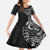 Polynesian Art Traditional Tattoo Pattern Family Matching Off The Shoulder Long Sleeve Dress and Hawaiian Shirt