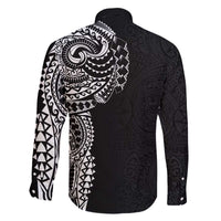 Polynesian Art Traditional Tattoo Pattern Family Matching Off Shoulder Short Dress and Hawaiian Shirt