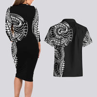 Polynesian Art Traditional Tattoo Couples Matching Long Sleeve Bodycon Dress and Hawaiian Shirt Simple Style