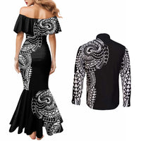Polynesian Art Traditional Tattoo Couples Matching Mermaid Dress and Long Sleeve Button Shirt Simple Style