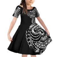 Polynesian Art Traditional Tattoo Family Matching Off Shoulder Short Dress and Hawaiian Shirt Simple Style