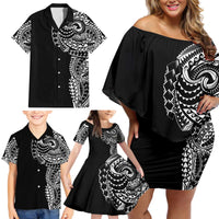 Polynesian Art Traditional Tattoo Family Matching Off Shoulder Short Dress and Hawaiian Shirt Simple Style