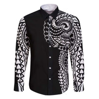 Polynesian Art Traditional Tattoo Family Matching Off Shoulder Short Dress and Hawaiian Shirt Simple Style