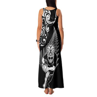 New Zealand Maori Warrior Rugby Family Matching Tank Maxi Dress and Hawaiian Shirt Silver Fern