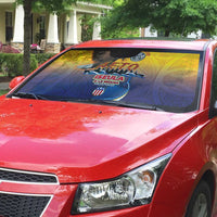 American Samoa Fautasi Auto Sun Shade Bald Eage and Sailfish with Kakau Motifs - Polynesian Pride