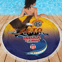 American Samoa Fautasi Beach Blanket Bald Eage and Sailfish with Kakau Motifs - Polynesian Pride