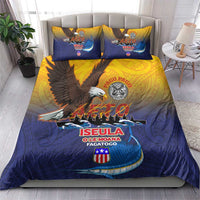 American Samoa Fautasi Bedding Set Bald Eage and Sailfish with Kakau Motifs - Polynesian Pride