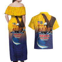 American Samoa Fautasi Couples Matching Off Shoulder Maxi Dress and Hawaiian Shirt Bald Eage and Sailfish with Kakau Motifs - Polynesian Pride