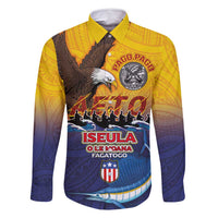 American Samoa Fautasi Family Matching Off Shoulder Short Dress and Hawaiian Shirt Bald Eage and Sailfish with Kakau Motifs - Polynesian Pride