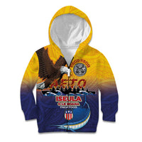 American Samoa Fautasi Kid Hoodie Bald Eage and Sailfish with Kakau Motifs - Polynesian Pride