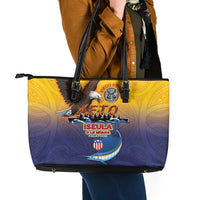 American Samoa Fautasi Leather Tote Bag Bald Eage and Sailfish with Kakau Motifs - Polynesian Pride