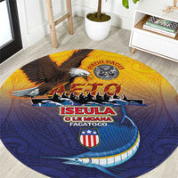 American Samoa Fautasi Round Carpet Bald Eage and Sailfish with Kakau Motifs - Polynesian Pride