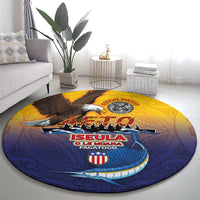 American Samoa Fautasi Round Carpet Bald Eage and Sailfish with Kakau Motifs - Polynesian Pride