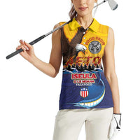 American Samoa Fautasi Women Sleeveless Polo Shirt Bald Eage and Sailfish with Kakau Motifs - Polynesian Pride