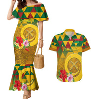 Melanesian Vanuatu Couples Matching Mermaid Dress and Hawaiian Shirt With Tapa Tribal Pattern and Triangle Geometric Tricolor LT03 Yellow - Polynesian Pride