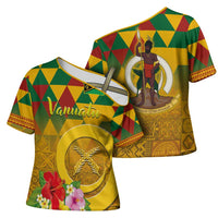 Melanesian Vanuatu Cross Shoulder Shirt With Tapa Tribal Pattern and Triangle Geometric Tricolor - Polynesian Pride