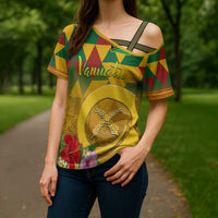 Melanesian Vanuatu Cross Shoulder Shirt With Tapa Tribal Pattern and Triangle Geometric Tricolor - Polynesian Pride