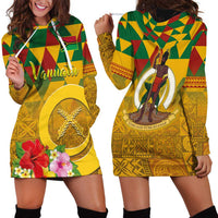 Melanesian Vanuatu Hoodie Dress With Tapa Tribal Pattern and Triangle Geometric Tricolor - Polynesian Pride