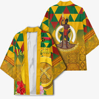 Melanesian Vanuatu Kimono With Tapa Tribal Pattern and Triangle Geometric Tricolor - Polynesian Pride