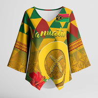 Melanesian Vanuatu Kimono Sleeve Blouse With Tapa Tribal Pattern and Triangle Geometric Tricolor - Polynesian Pride