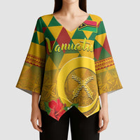 Melanesian Vanuatu Kimono Sleeve Blouse With Tapa Tribal Pattern and Triangle Geometric Tricolor - Polynesian Pride