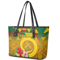 Melanesian Vanuatu Leather Tote Bag With Tapa Tribal Pattern and Triangle Geometric Tricolor - Polynesian Pride