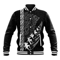 New Zealand Rugby Baseball Jacket Haka Dance Tribal God Mask Maori Pattern LT03 Unisex Black - Polynesian Pride