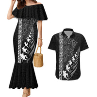 New Zealand Rugby Couples Matching Mermaid Dress and Hawaiian Shirt Haka Dance Tribal God Mask Maori Pattern LT03 Black - Polynesian Pride