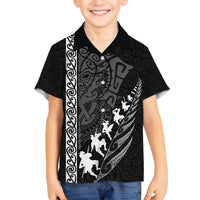 New Zealand Rugby Family Matching Summer Maxi Dress and Hawaiian Shirt Haka Dance Tribal God Mask Maori Pattern LT03 Son's Shirt Black - Polynesian Pride
