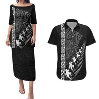 Custom New Zealand Rugby Couples Matching Puletasi Dress and Hawaiian Shirt Haka Dance Tribal God Mask Maori Pattern LT03 Black - Polynesian Pride