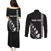 Custom New Zealand Rugby Couples Matching Puletasi Dress and Long Sleeve Button Shirts Haka Dance Tribal God Mask Maori Pattern LT03 - Polynesian Pride