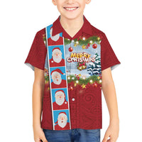 Merry Christmas Family Matching Short Sleeve Bodycon Dress and Hawaiian Shirt Funny Santa Claus Cards Photo and Polynesian Pattern Red Color LT03 Son's Shirt Red - Polynesian Pride