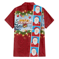 Merry Christmas Hawaiian Shirt Funny Santa Claus Cards Photo and Polynesian Pattern Red Color