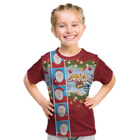 Merry Christmas Kid T Shirt Funny Santa Claus Cards Photo and Polynesian Pattern Red Color