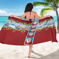 Merry Christmas Sarong Funny Santa Claus Cards Photo and Polynesian Pattern Red Color