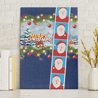 Merry Christmas Canvas Wall Art Funny Santa Claus Cards Photo and Polynesian Pattern Blue Color LT03