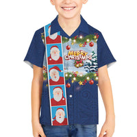 Merry Christmas Family Matching Puletasi and Hawaiian Shirt Funny Santa Claus Cards Photo and Polynesian Pattern Blue Color LT03 Son's Shirt Blue - Polynesian Pride