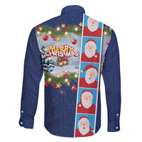 Merry Christmas Family Matching Short Sleeve Bodycon Dress and Hawaiian Shirt Funny Santa Claus Cards Photo and Polynesian Pattern Blue Color LT03 - Polynesian Pride