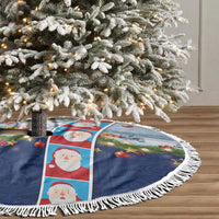 Merry Christmas Tree Skirt Funny Santa Claus Cards Photo and Polynesian Pattern Blue Color