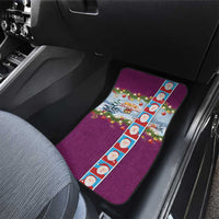 Merry Christmas Car Mats Funny Santa Claus Cards Photo and Polynesian Pattern Pink Color