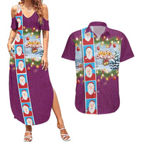Merry Christmas Couples Matching Summer Maxi Dress and Hawaiian Shirt Funny Santa Claus Cards Photo and Polynesian Pattern Pink Color LT03 Pink - Polynesian Pride