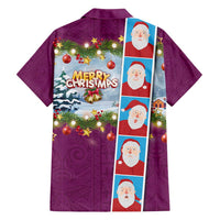 Merry Christmas Family Matching Off Shoulder Maxi Dress and Hawaiian Shirt Funny Santa Claus Cards Photo and Polynesian Pattern Pink Color